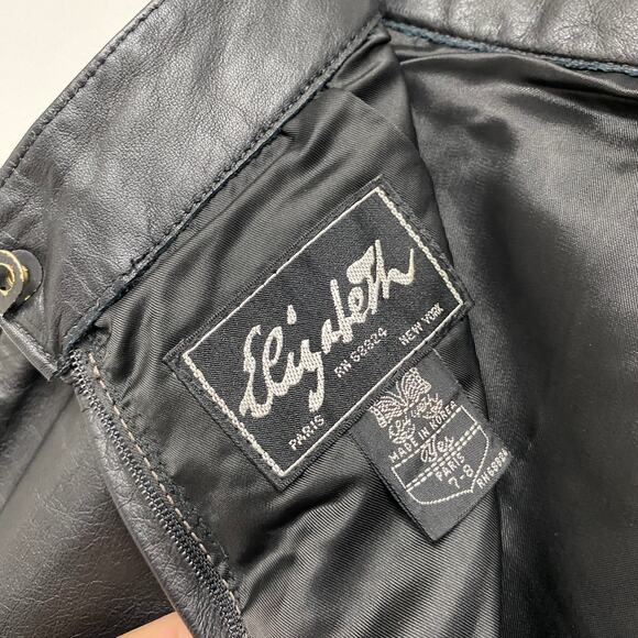 Vintage Elizabeth Womens Size 7/8 Black Leather High Waist Pencil Skirt - Picture 3 of 7
